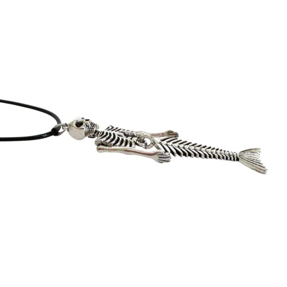 New Skeleton Mermaid Articulated Pendant Necklace Black Cord  Gothic Whimsygoth - Picture 6 of 6
